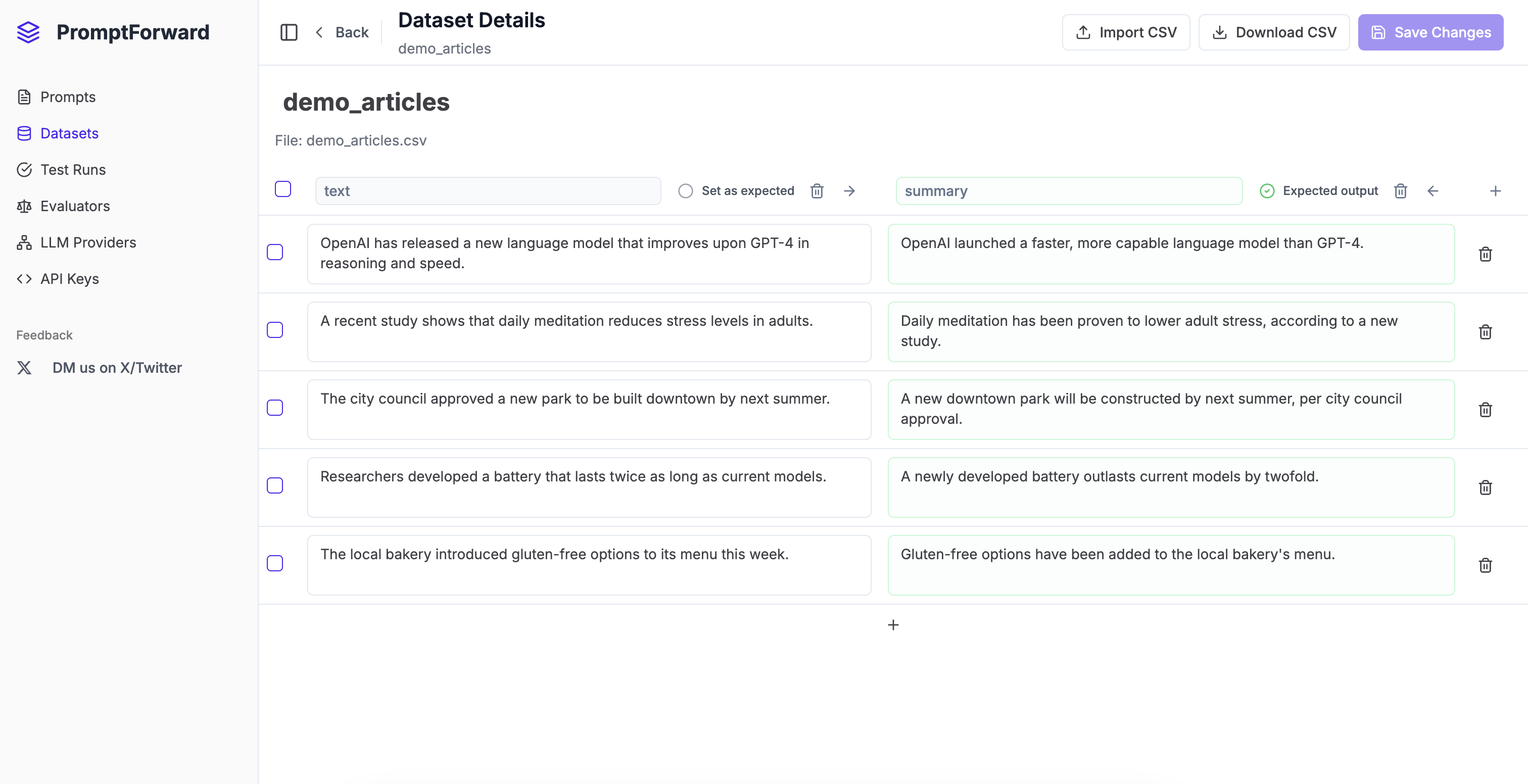 PromptForward Dataset Management
